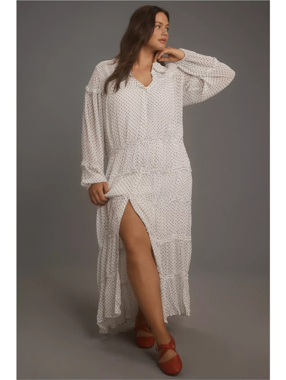 Anthropologie Long-Sleeve Smocked Tiered Maxi Dress Nwt